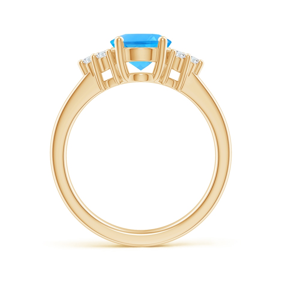 9x7mm AAAA Solitaire Oval Swiss Blue Topaz Ring with Trio Diamond Accents in Yellow Gold side 1