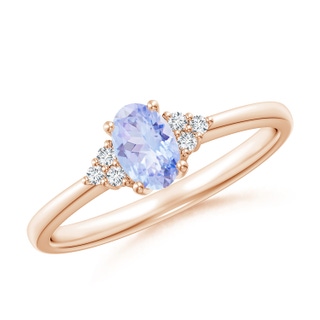 6x4mm A Solitaire Oval Tanzanite and Diamond Promise Ring in 9K Rose Gold