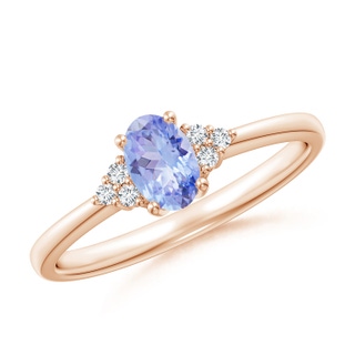 6x4mm AA Solitaire Oval Tanzanite and Diamond Promise Ring in Rose Gold