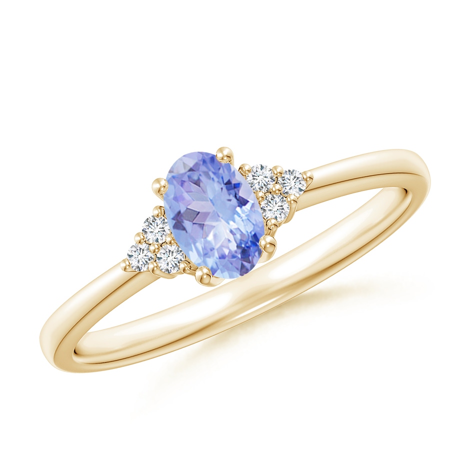 6x4mm AA Solitaire Oval Tanzanite and Diamond Promise Ring in Yellow Gold 