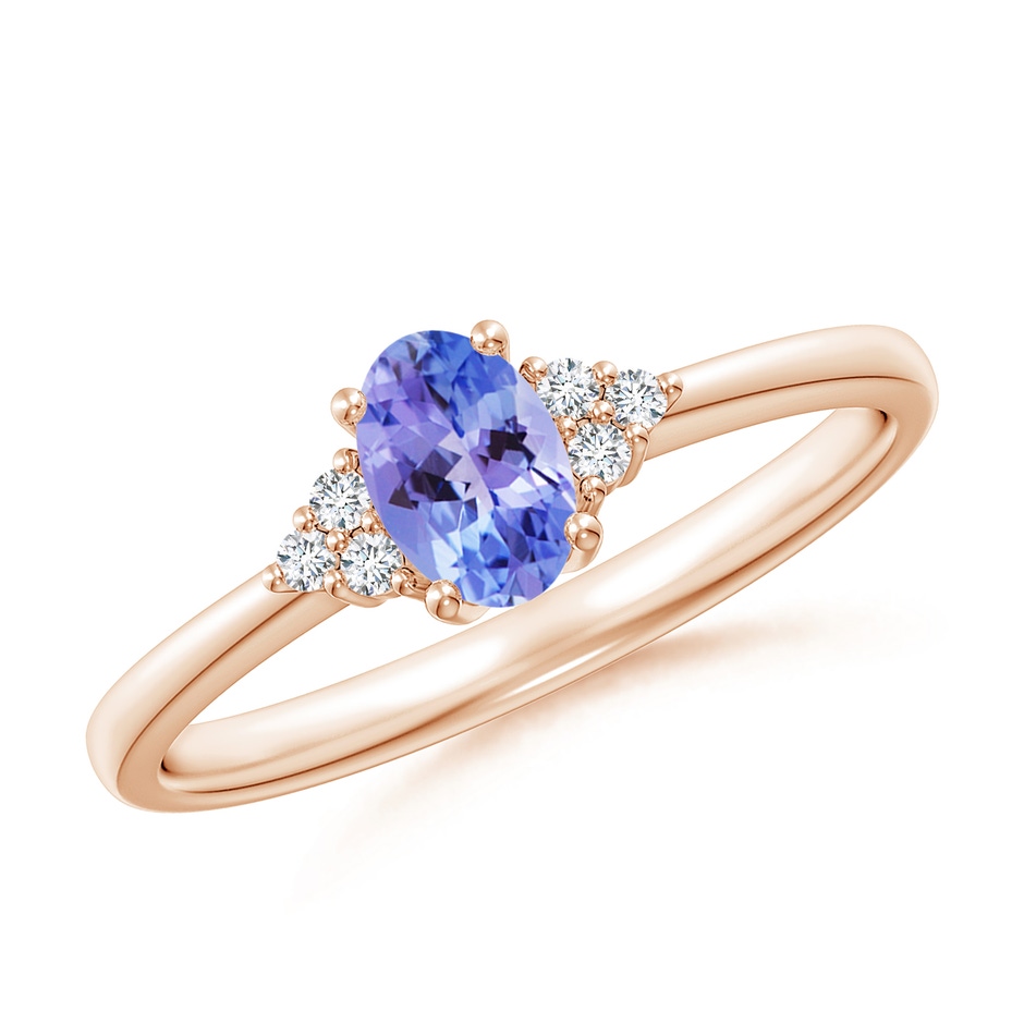 6x4mm AAA Solitaire Oval Tanzanite and Diamond Promise Ring in 9K Rose Gold 
