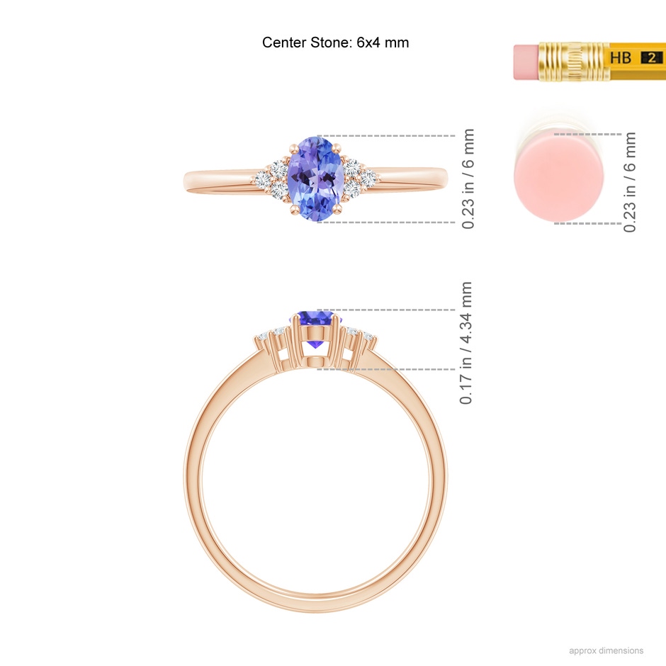 6x4mm AAA Solitaire Oval Tanzanite and Diamond Promise Ring in 9K Rose Gold ruler