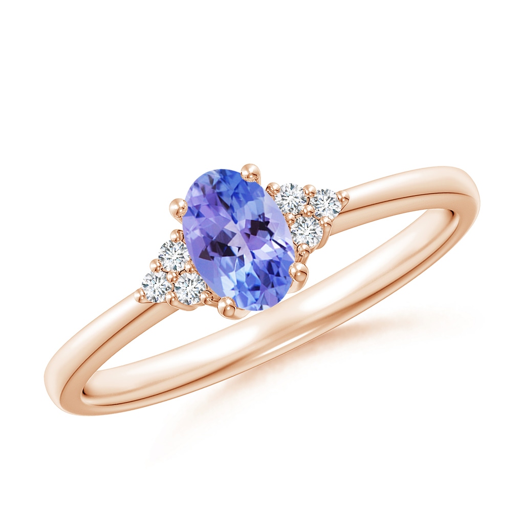 6x4mm AAA Solitaire Oval Tanzanite and Diamond Promise Ring in Rose Gold