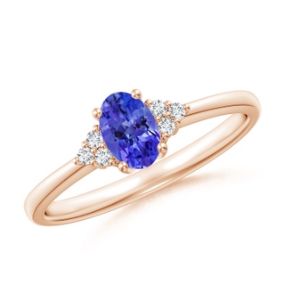 6x4mm AAAA Solitaire Oval Tanzanite and Diamond Promise Ring in 9K Rose Gold