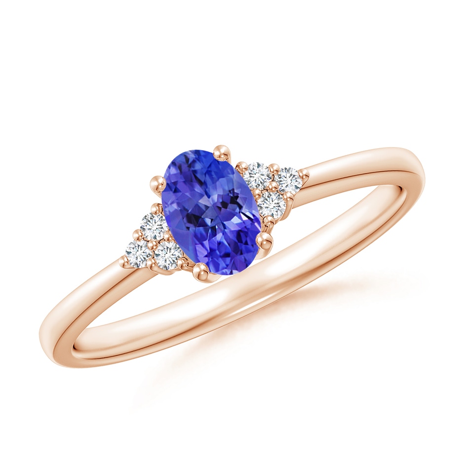 6x4mm AAAA Solitaire Oval Tanzanite and Diamond Promise Ring in 9K Rose Gold 