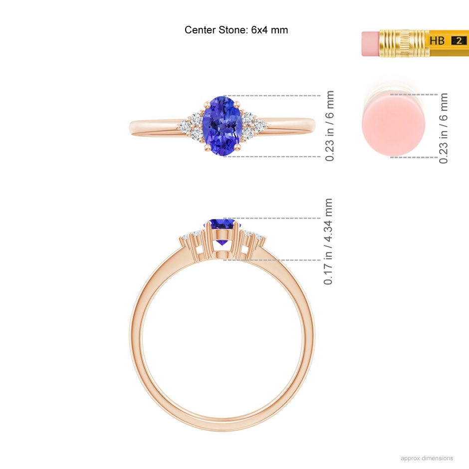 6x4mm AAAA Solitaire Oval Tanzanite and Diamond Promise Ring in 9K Rose Gold ruler