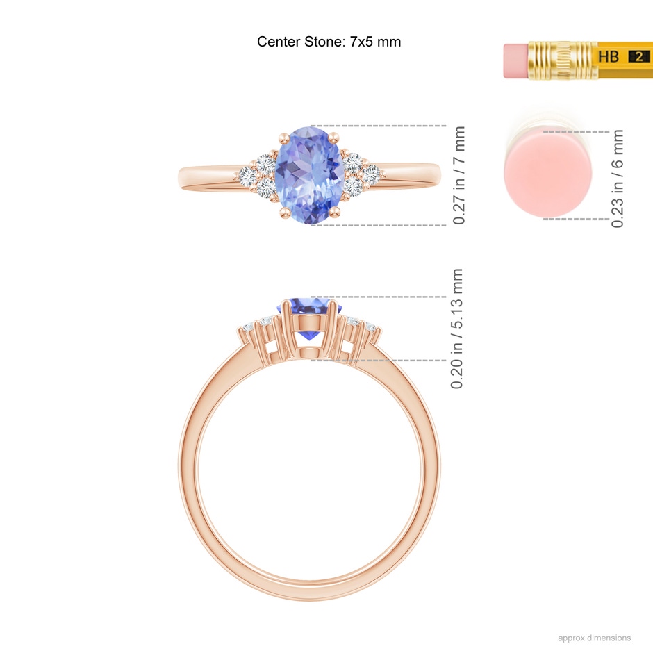 7x5mm A Solitaire Oval Tanzanite and Diamond Promise Ring in Rose Gold ruler