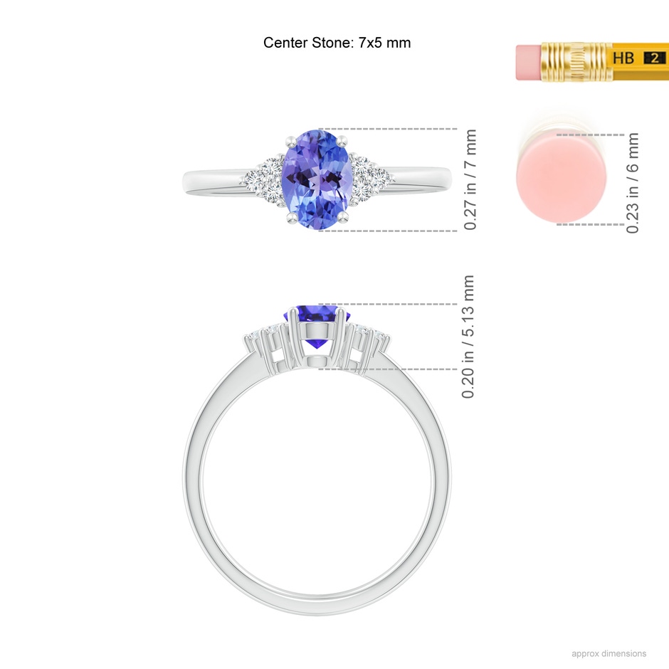 7x5mm AA Solitaire Oval Tanzanite and Diamond Promise Ring in White Gold ruler