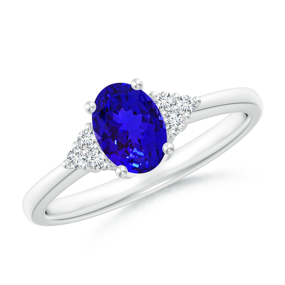 7x5mm AAAA Solitaire Oval Tanzanite and Diamond Promise Ring in White Gold 