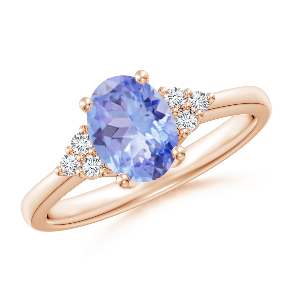 8x6mm A Solitaire Oval Tanzanite and Diamond Promise Ring in 10K Rose Gold 