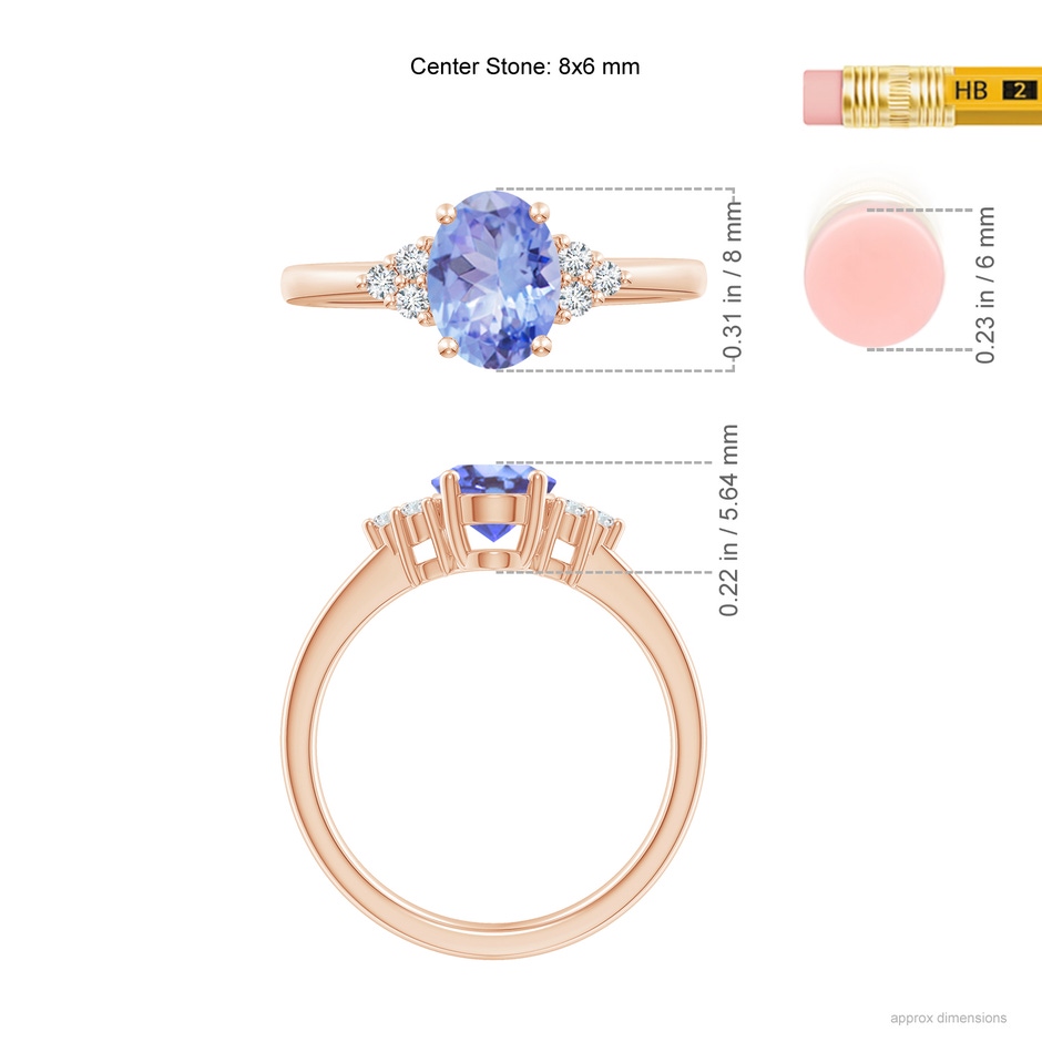 8x6mm A Solitaire Oval Tanzanite and Diamond Promise Ring in 10K Rose Gold ruler