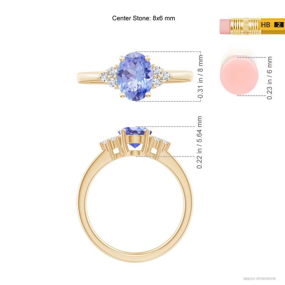 8x6mm A Solitaire Oval Tanzanite and Diamond Promise Ring in Yellow Gold ruler