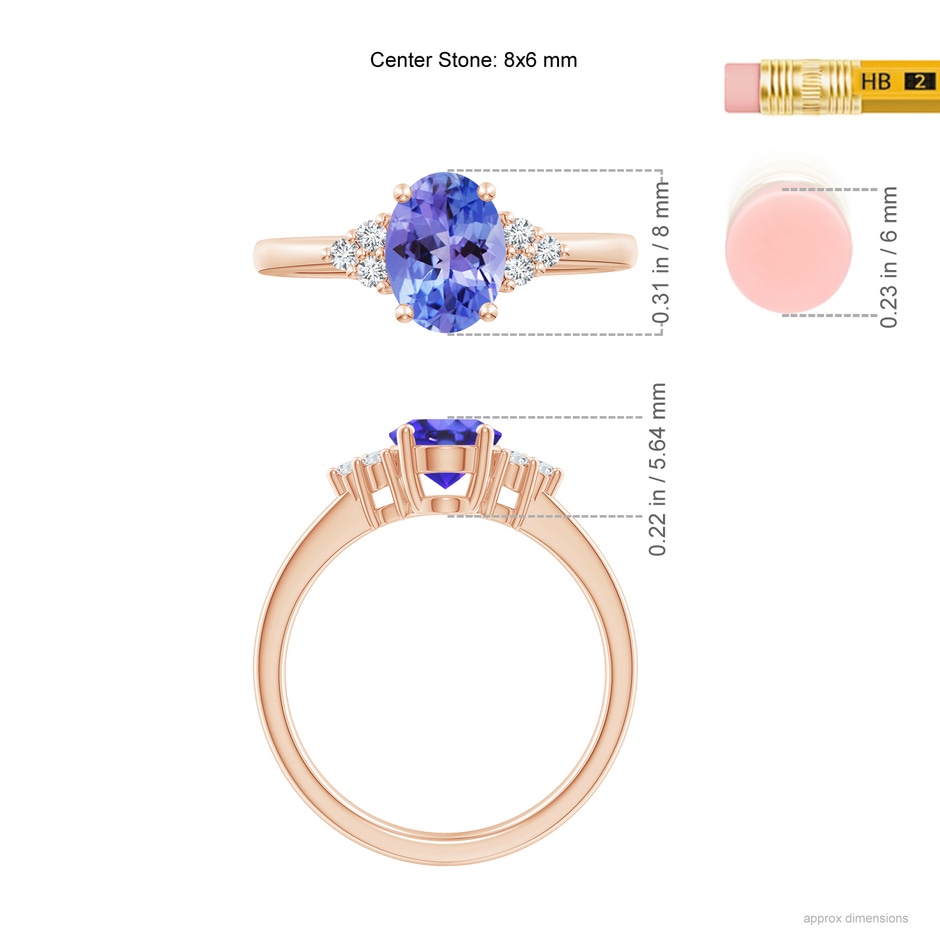 8x6mm AA Solitaire Oval Tanzanite and Diamond Promise Ring in Rose Gold ruler