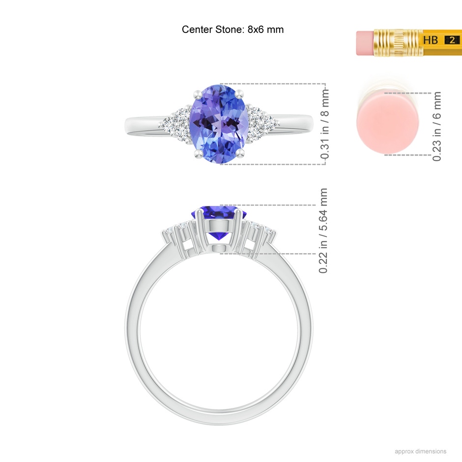 8x6mm AA Solitaire Oval Tanzanite and Diamond Promise Ring in White Gold ruler