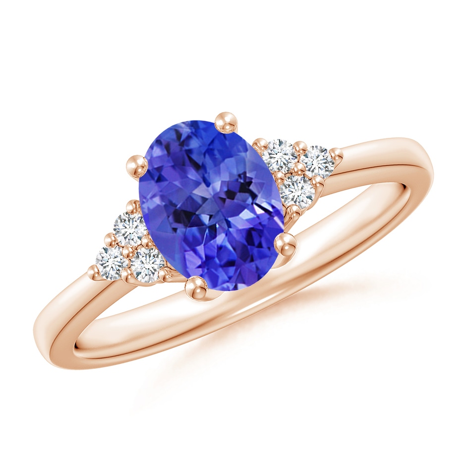 8x6mm AAA Solitaire Oval Tanzanite and Diamond Promise Ring in Rose Gold 