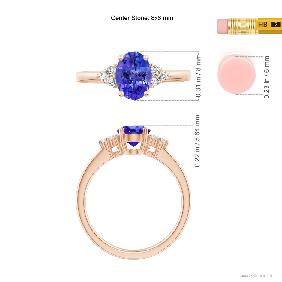 8x6mm AAA Solitaire Oval Tanzanite and Diamond Promise Ring in Rose Gold ruler