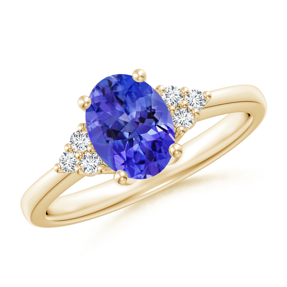8x6mm AAA Solitaire Oval Tanzanite and Diamond Promise Ring in Yellow Gold 