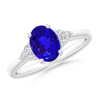 8x6mm AAAA Solitaire Oval Tanzanite and Diamond Promise Ring in P950 Platinum