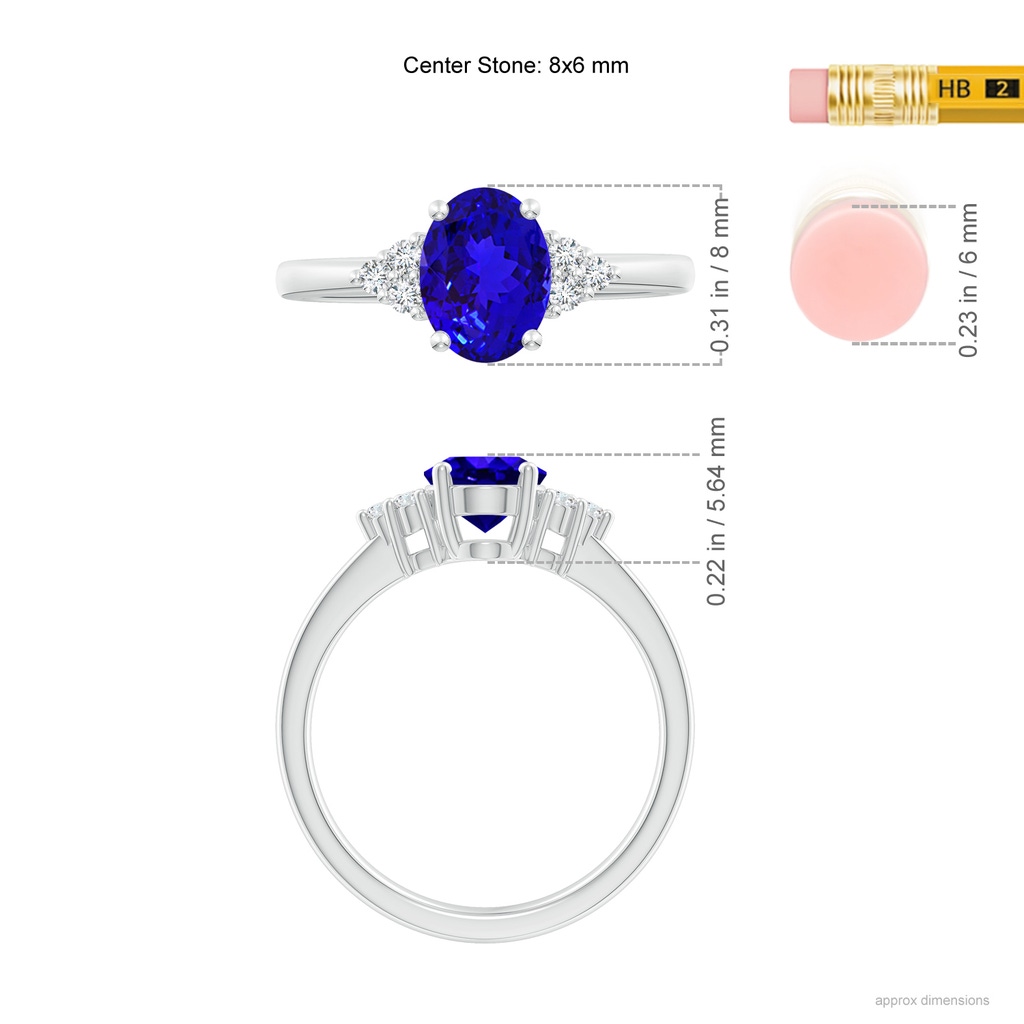 8x6mm AAAA Solitaire Oval Tanzanite and Diamond Promise Ring in P950 Platinum Ruler