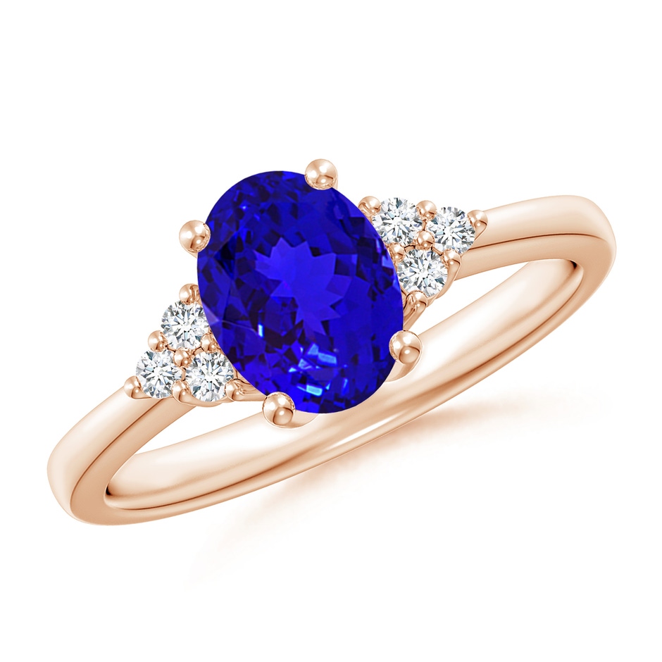 8x6mm AAAA Solitaire Oval Tanzanite and Diamond Promise Ring in Rose Gold 