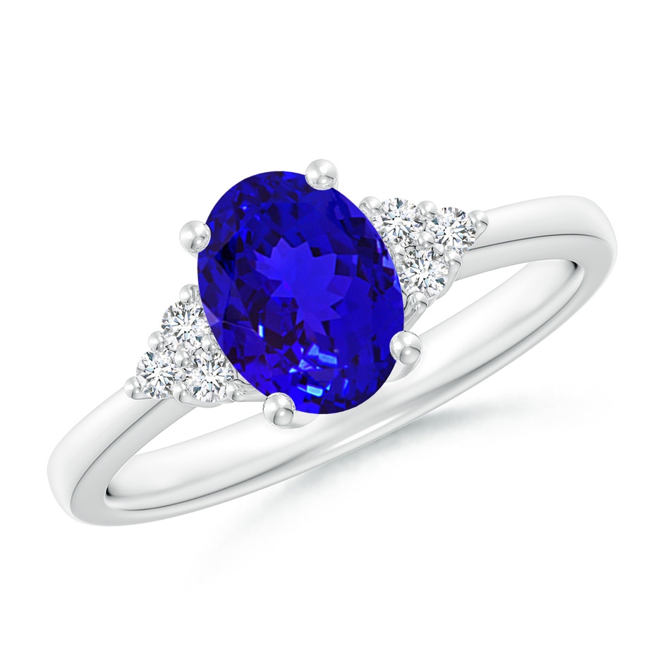 8x6mm AAAA Solitaire Oval Tanzanite and Diamond Promise Ring in White Gold 