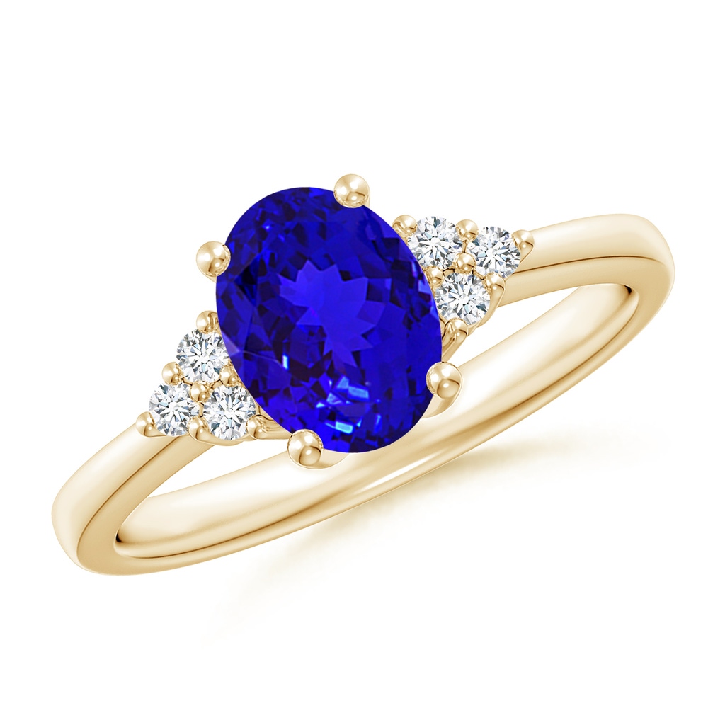 8x6mm AAAA Solitaire Oval Tanzanite and Diamond Promise Ring in Yellow Gold