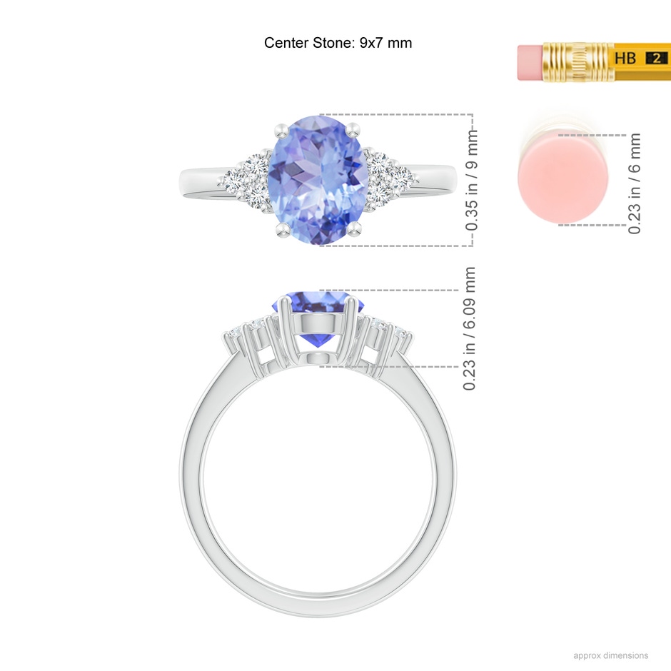 9x7mm A Solitaire Oval Tanzanite and Diamond Promise Ring in 10K White Gold ruler