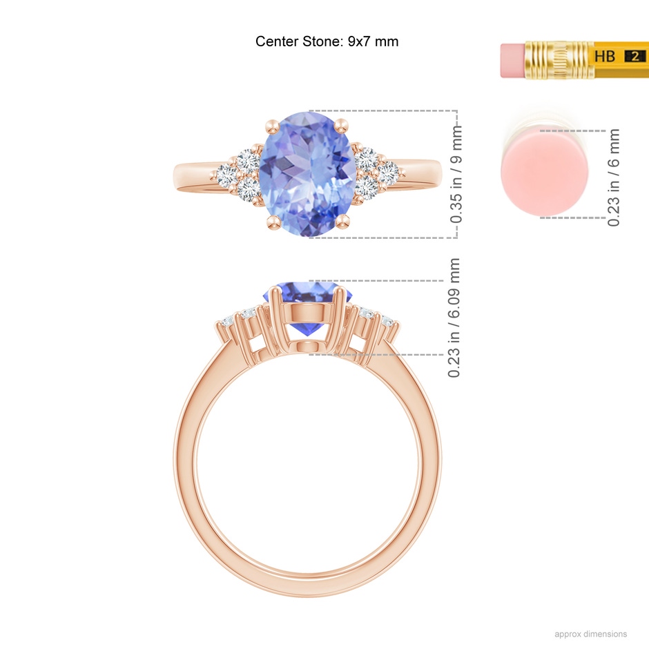 9x7mm A Solitaire Oval Tanzanite and Diamond Promise Ring in Rose Gold ruler