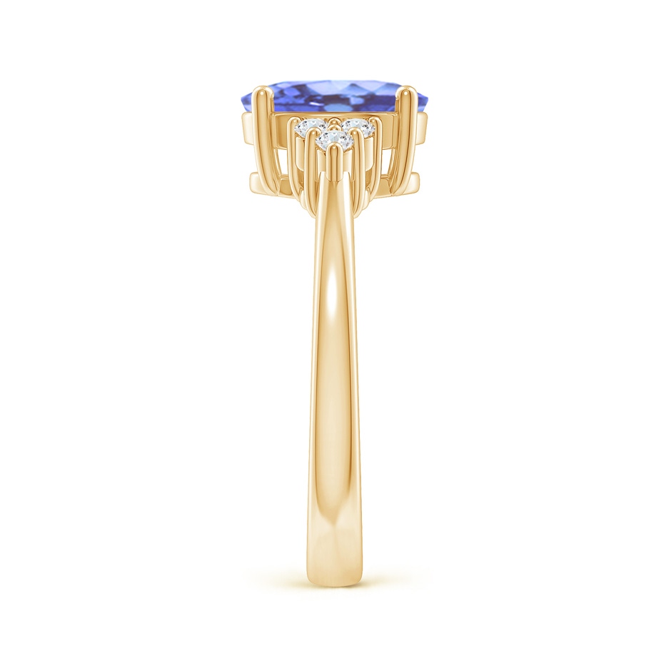 9x7mm A Solitaire Oval Tanzanite and Diamond Promise Ring in Yellow Gold side 2