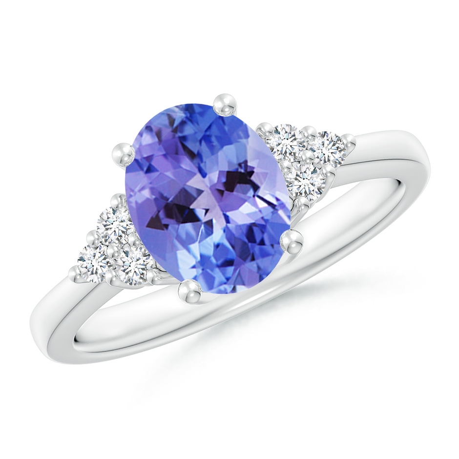 9x7mm AA Solitaire Oval Tanzanite and Diamond Promise Ring in White Gold 