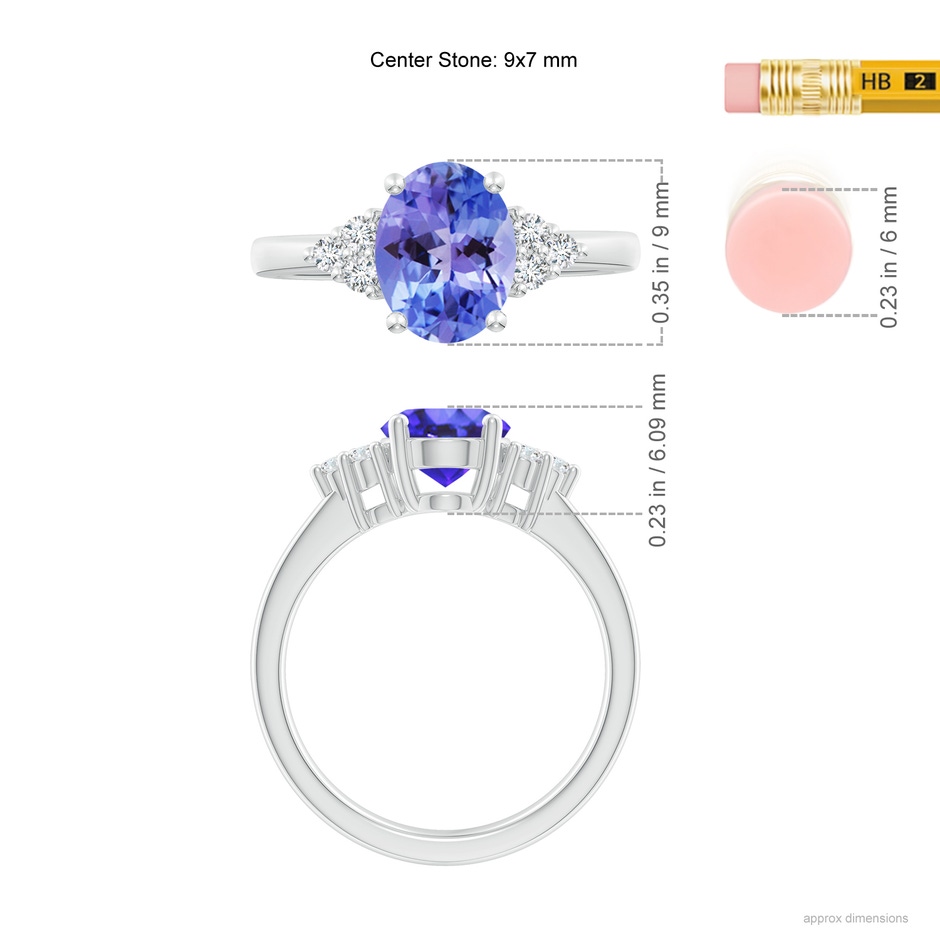 9x7mm AA Solitaire Oval Tanzanite and Diamond Promise Ring in White Gold ruler