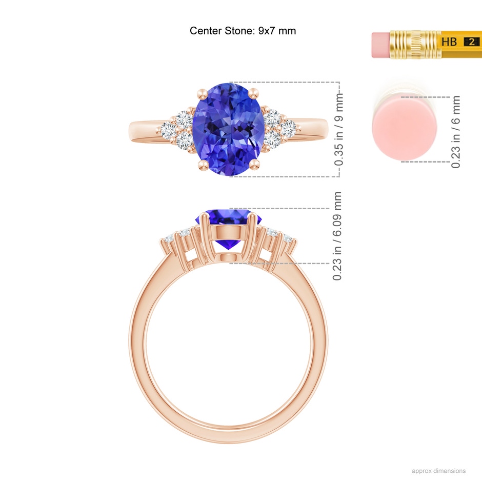 9x7mm AAA Solitaire Oval Tanzanite and Diamond Promise Ring in Rose Gold ruler