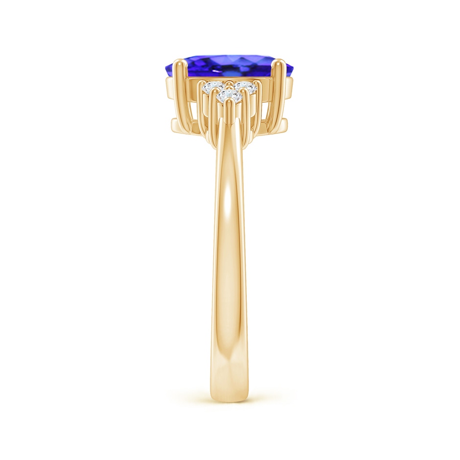 9x7mm AAA Solitaire Oval Tanzanite and Diamond Promise Ring in Yellow Gold side 2