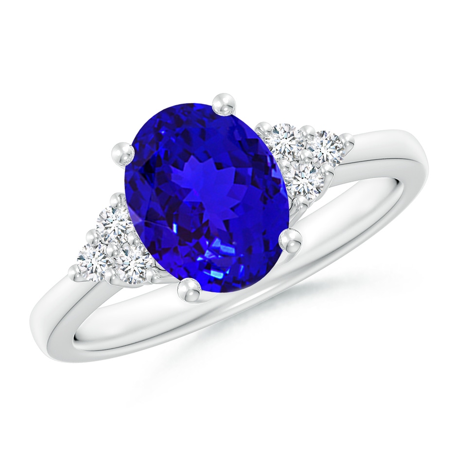 9x7mm AAAA Solitaire Oval Tanzanite and Diamond Promise Ring in P950 Platinum 