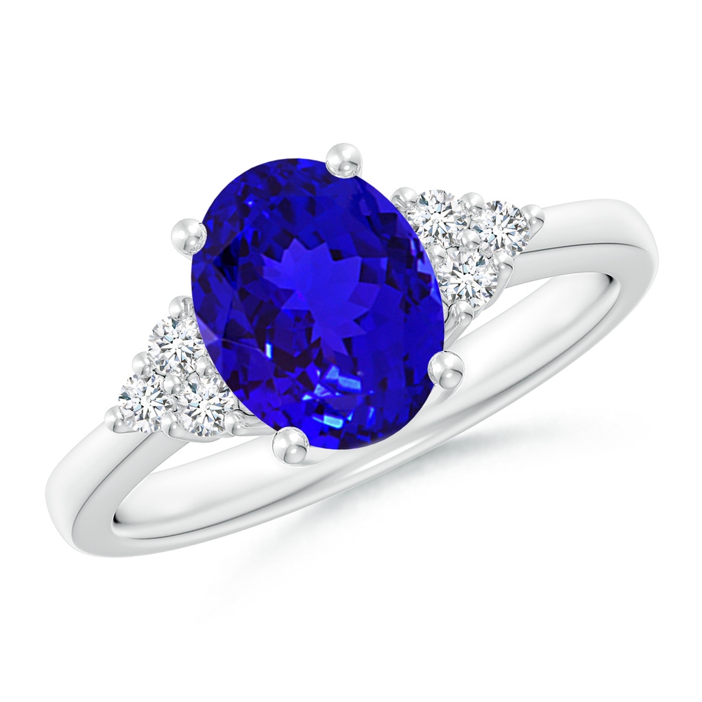 9x7mm AAAA Solitaire Oval Tanzanite and Diamond Promise Ring in White Gold 
