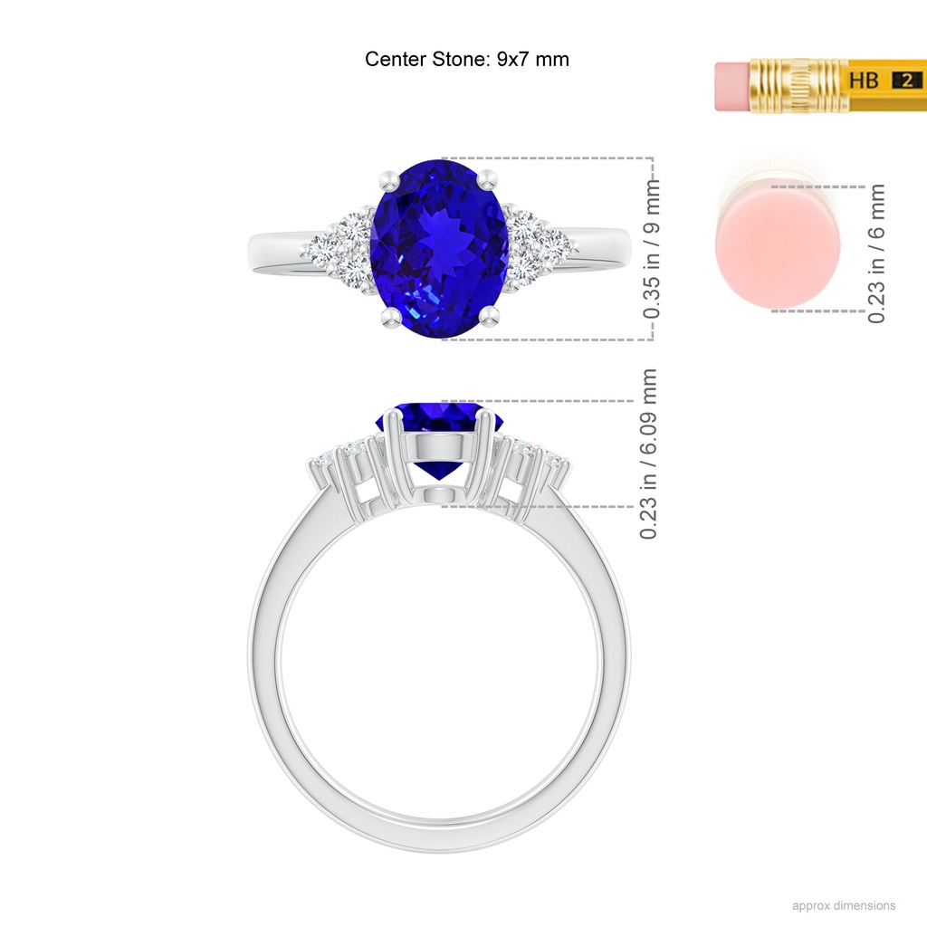 9x7mm AAAA Solitaire Oval Tanzanite and Diamond Promise Ring in White Gold Ruler