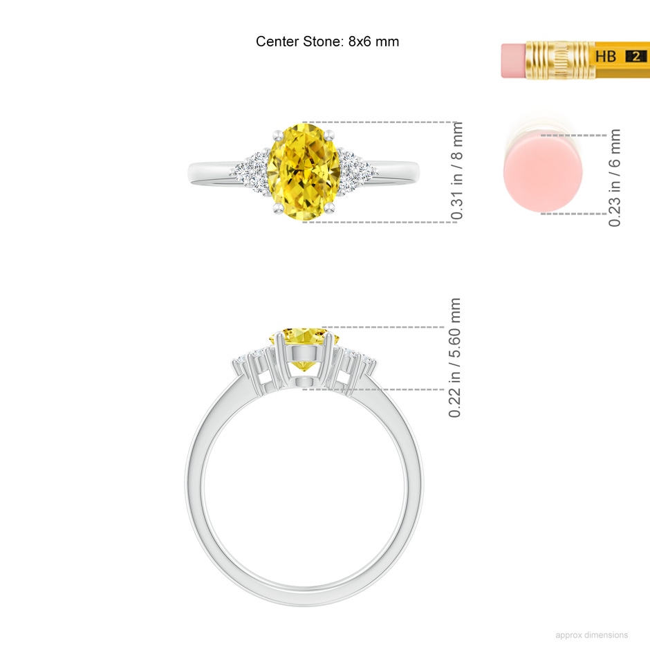 8x6mm AAAA Solitaire Oval Fancy Intense Yellow and White Diamond Promise Ring in P950 Platinum ruler