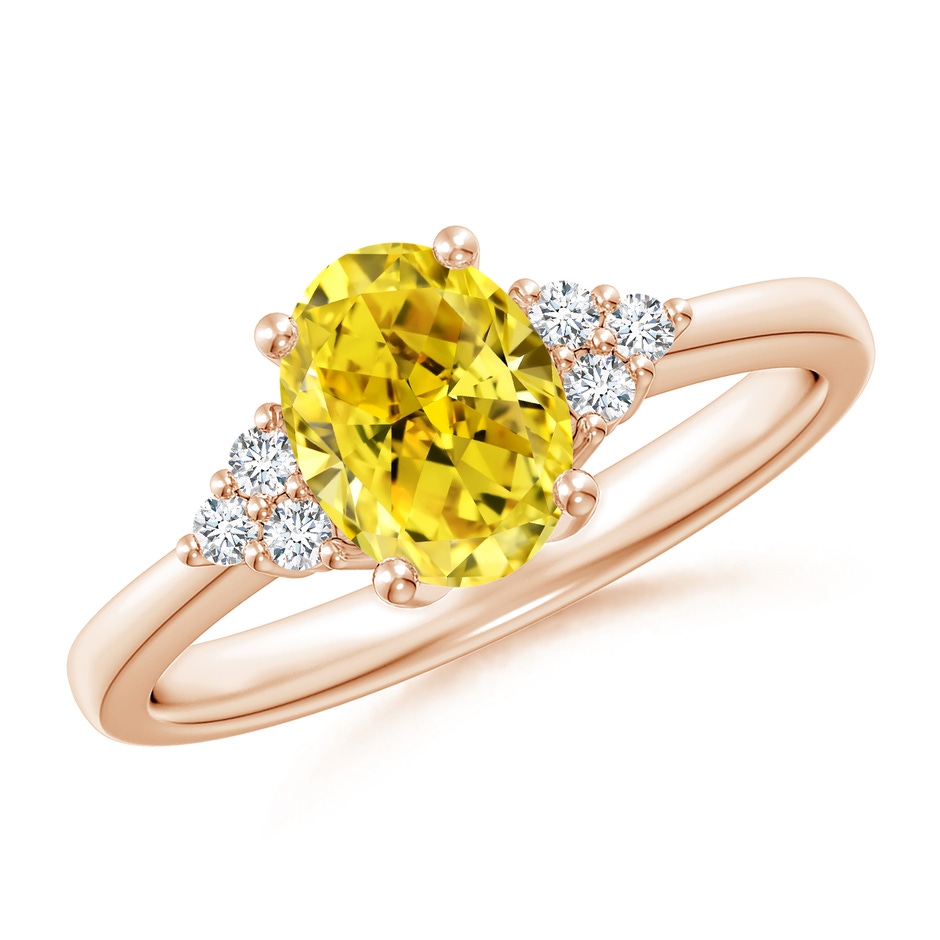 8x6mm AAAA Solitaire Oval Fancy Intense Yellow and White Diamond Promise Ring in Rose Gold 