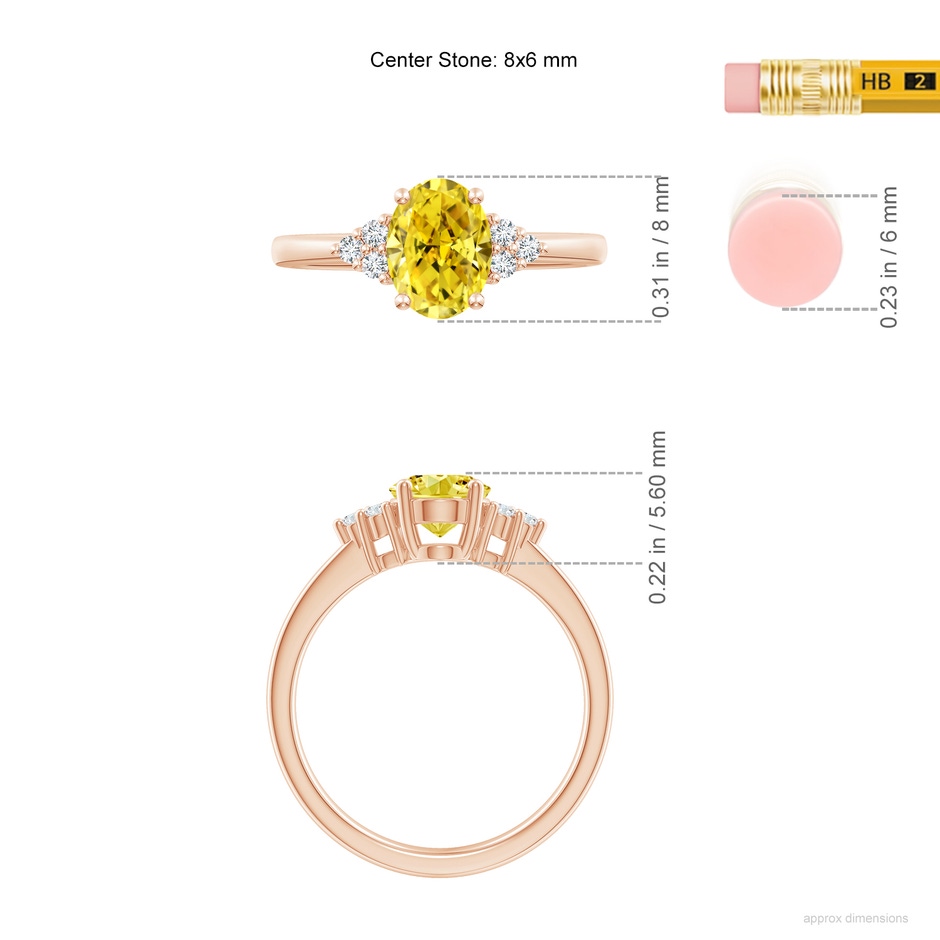 8x6mm AAAA Solitaire Oval Fancy Intense Yellow and White Diamond Promise Ring in Rose Gold ruler