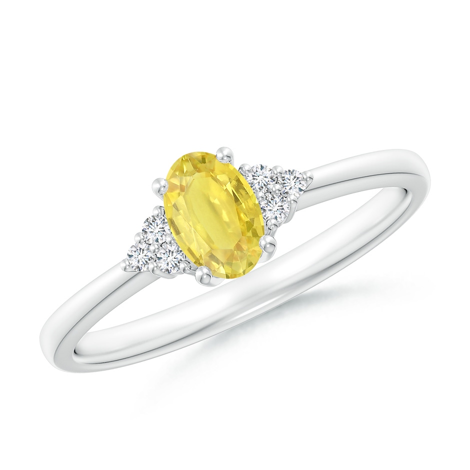 6x4mm A Solitaire Oval Yellow Sapphire Ring with Trio Diamond Accents in P950 Platinum 