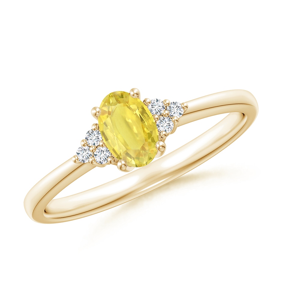 6x4mm A Solitaire Oval Yellow Sapphire Ring with Trio Diamond Accents in Yellow Gold 