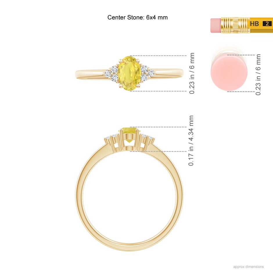 6x4mm A Solitaire Oval Yellow Sapphire Ring with Trio Diamond Accents in Yellow Gold ruler