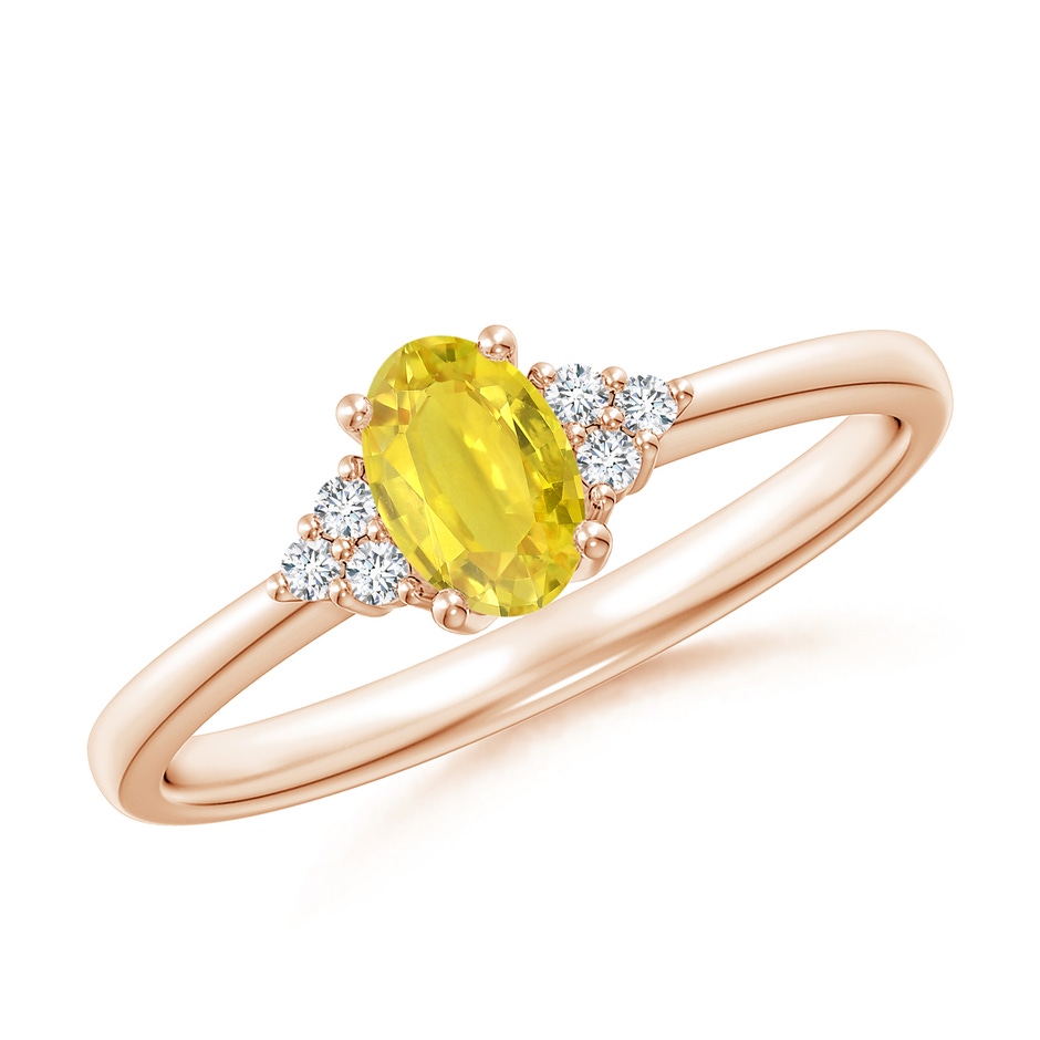 6x4mm AA Solitaire Oval Yellow Sapphire Ring with Trio Diamond Accents in Rose Gold 