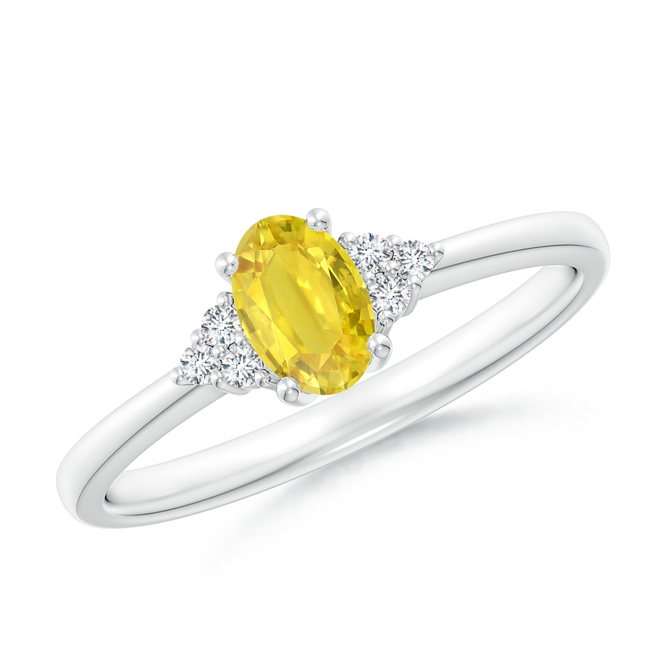 6x4mm AA Solitaire Oval Yellow Sapphire Ring with Trio Diamond Accents in White Gold 