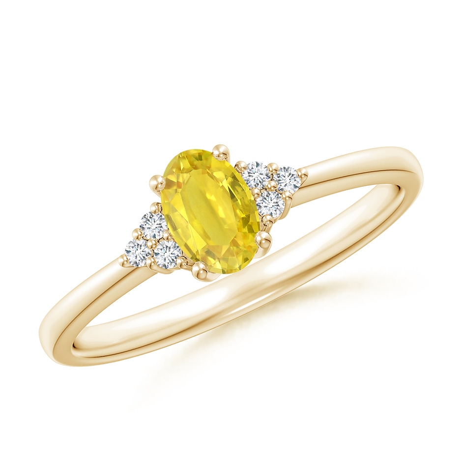 6x4mm AA Solitaire Oval Yellow Sapphire Ring with Trio Diamond Accents in Yellow Gold 