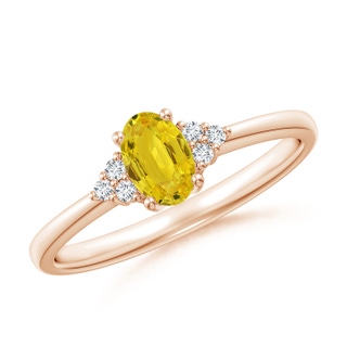 6x4mm AAA Solitaire Oval Yellow Sapphire Ring with Trio Diamond Accents in Rose Gold
