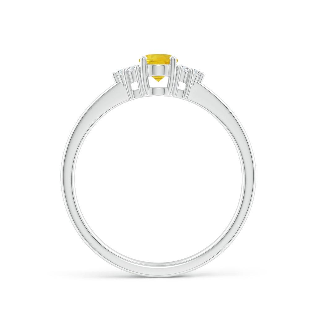 6x4mm AAA Solitaire Oval Yellow Sapphire Ring with Trio Diamond Accents in White Gold Side 1