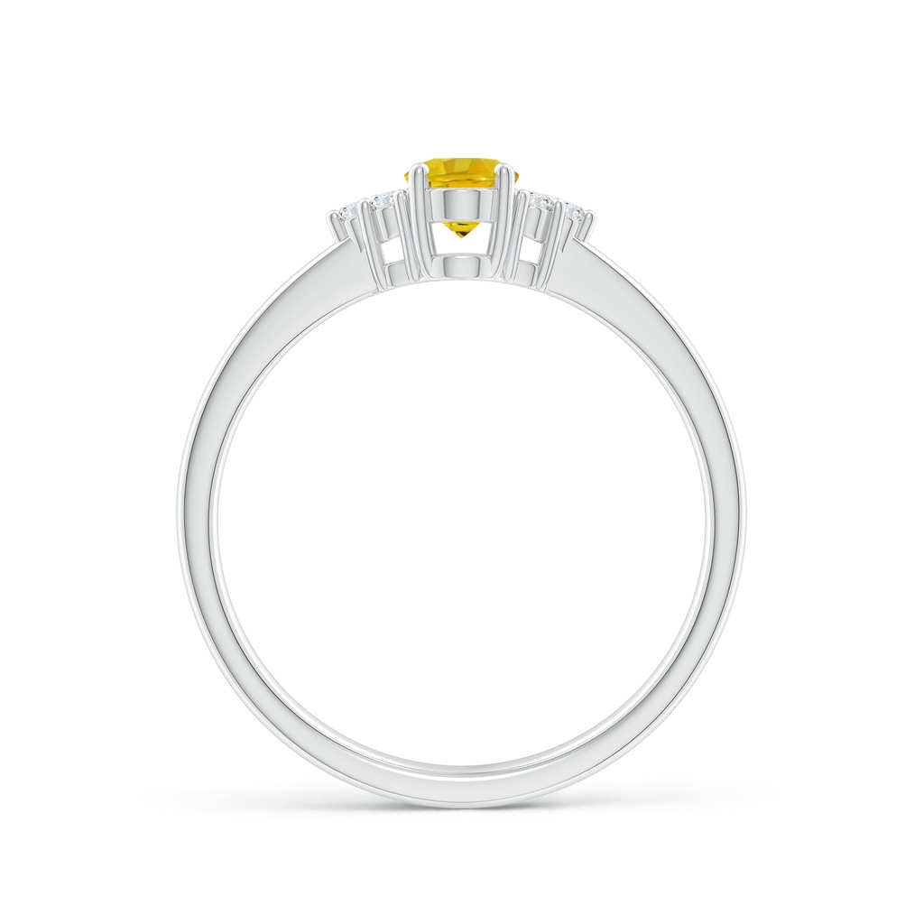 6x4mm AAAA Solitaire Oval Yellow Sapphire Ring with Trio Diamond Accents in P950 Platinum Side 1
