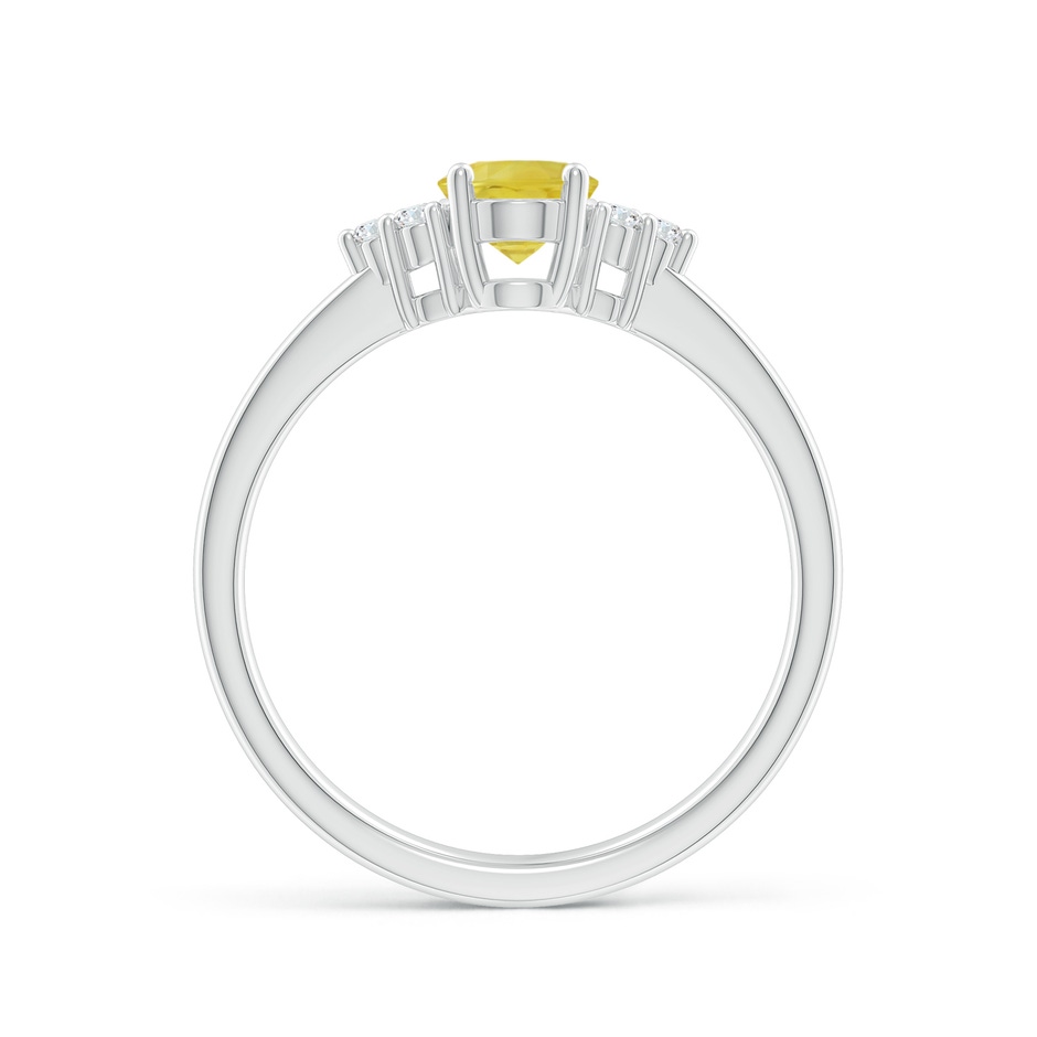 7x5mm A Solitaire Oval Yellow Sapphire Ring with Trio Diamond Accents in P950 Platinum side 1