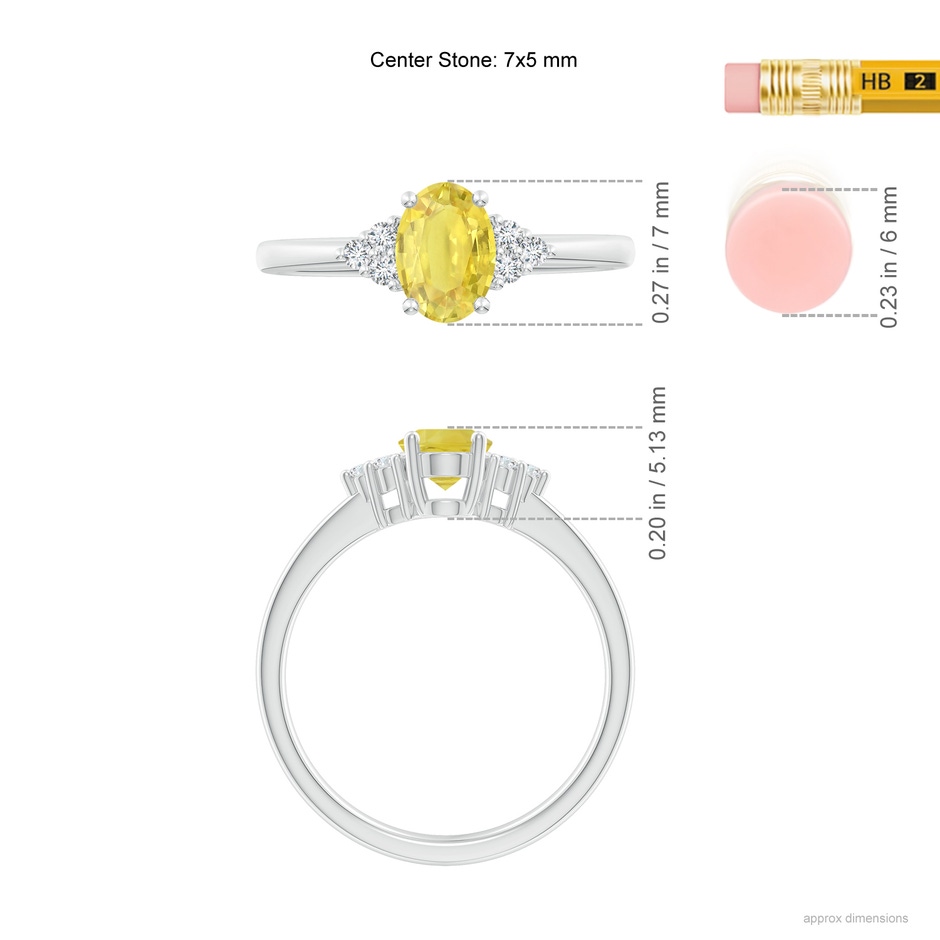 7x5mm A Solitaire Oval Yellow Sapphire Ring with Trio Diamond Accents in P950 Platinum ruler